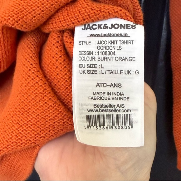 Jack and Jones Orange Zip Pullover Crew Neck Sweater Size L - Picture 8 of 10